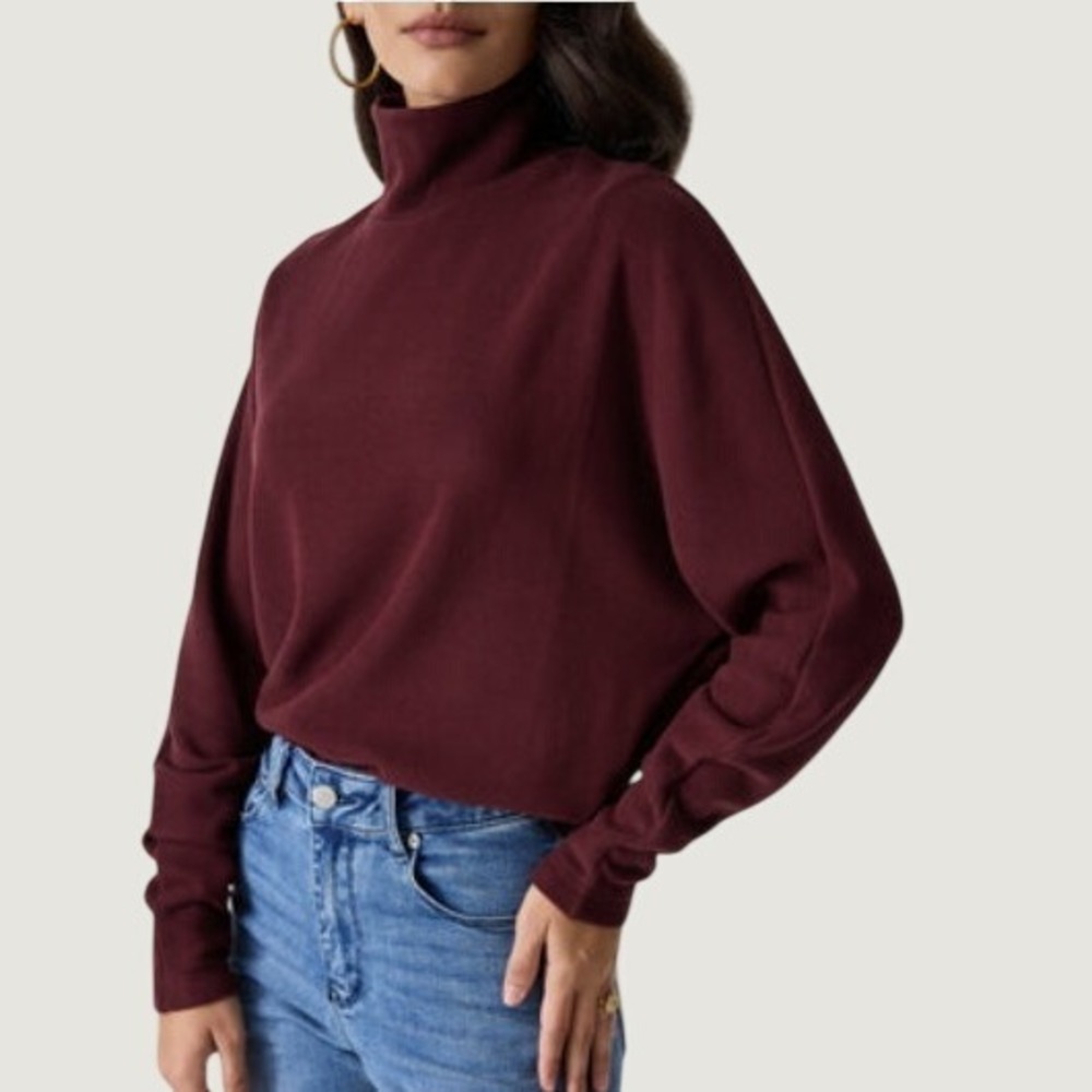 NEW OGL Cozy Warm Mockneck Batwing Brami Top Size S Burgundy Cropped Cozy Soft